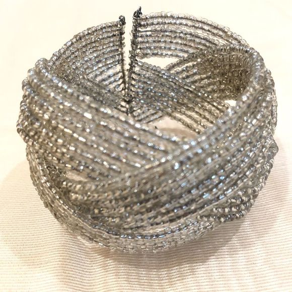 Silver Seed Bead Cuff Bracelet - Picture 10 of 13